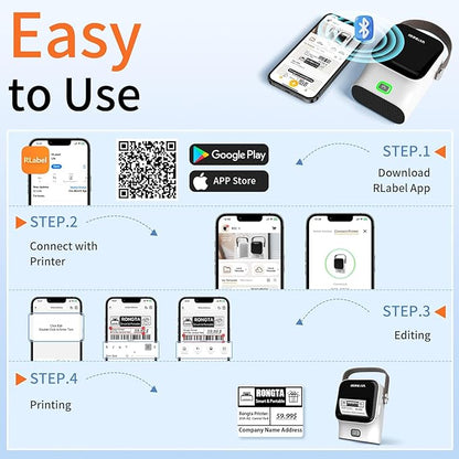 Rongta Bluetooth Label Maker Machine with Tape, Thermal Label Printer for Office, Small Business Essentials, Home Organization, Portable Inkless Sticker Label Maker with 2x1.18 inch Labels