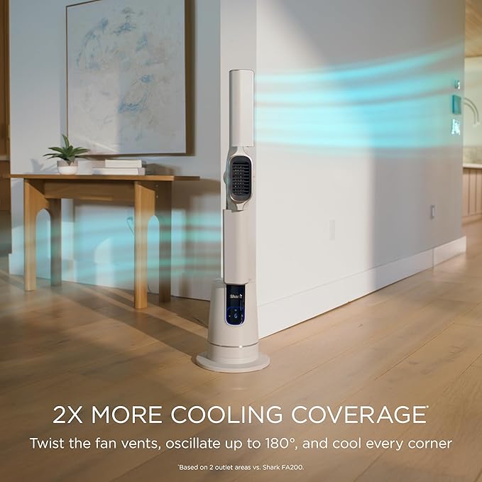 Shark TurboBlade Cool + Heat – 2-in-1 Bladeless Tower Fan & Space Heater for Customizable Year-Round Indoor Use, Bedroom, Living Room, & Office | Powerful Cooling + Rapid Room Heating, Dove, TH202WH