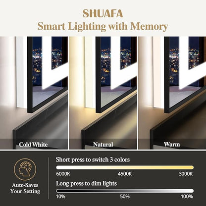 40X32 Inch LED Bathroom Mirror with Lights, Black Frame Frontlit+ Backlit Bathroom Vanity Mirror for Wall, Ultra-Clear Tempered Glass, Shatter-Proof, Anti-Fog and Memory Function, ETL Listed