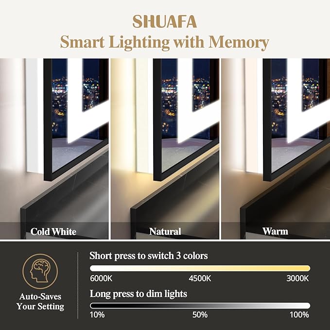 24X32 Inch LED Bathroom Mirror with Lights, Black Frame Frontlit+ Backlit Bathroom Vanity Mirror for Wall, Ultra-Clear Tempered Glass, Shatter-Proof, Anti-Fog and Memory Function, ETL Listed