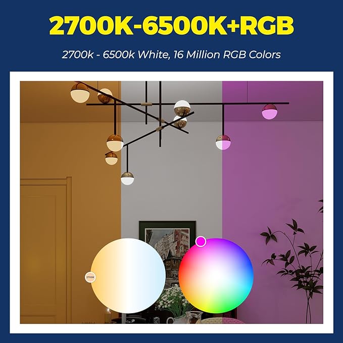 Lightinginside E12 Smart Light Bulbs 50W Equiv., G16.5 RGBCW Candelabra Chandelier Ceiling Fan Smart Bulb Works with Alexa/Google Home/Smart Life, 5W 550LM, 2.4G WiFi Bluetooth Bulb, ETL Listed, 2PCS