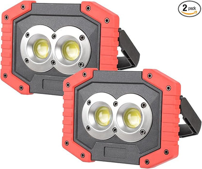 OTYTY LED Work Light 2-Pack, 30W 1500LM Portable Rechargeable Flood Lights with Magnetic Base, 4200mAh Battery for Outdoor, Camping, Hiking, Emergency, Car Repairing, Job Site Lighting (W839 Red)