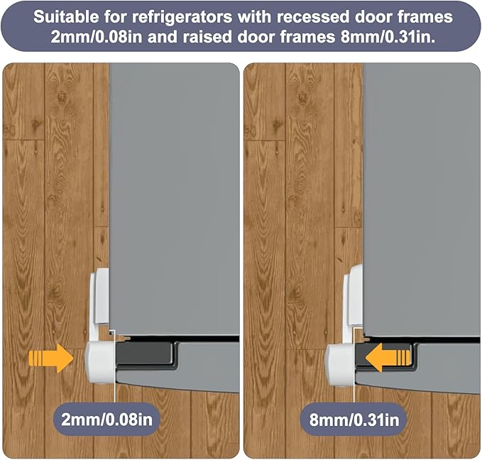 Fridge Lock for Kids, Childproof Refrigerator Door Lock, Fridge Latch with 3M Adhesive, Freezer Locks Automatically Closed, No Drill No Screw, More Security for Kids/Pets (2 Pack, White)