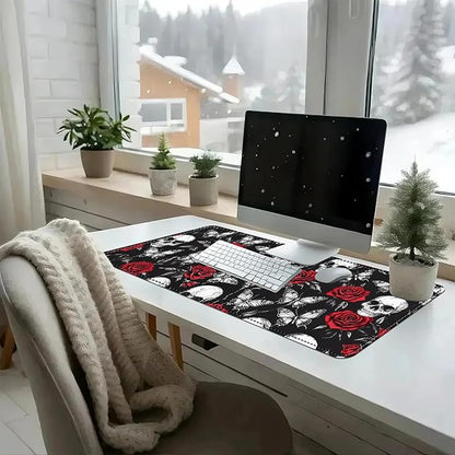 Heated Mouse Pad with 3 Temperature Settings(104°F–122°F),Large 31.5x13 Inch PU Leather Heated Desk Mat,Waterproof Warming Pad for Office,Gaming & Cold Hands Relief,Skeleton Skull Rose