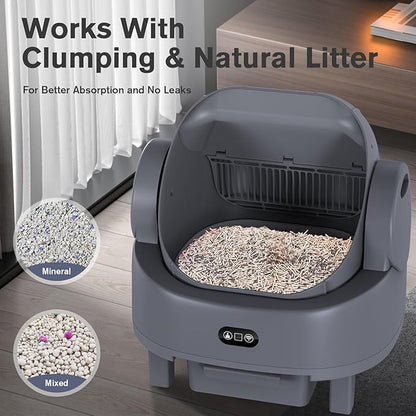 Automatic Cat Litter Box, Electric Large Open-Top Self Cleaning Litter Box for Multiple Cats, Smart APP Control, Multiple Safety Sensors, 1 Rolls Bags & 1 Mat, Arenero para Gatos Autolimpiable