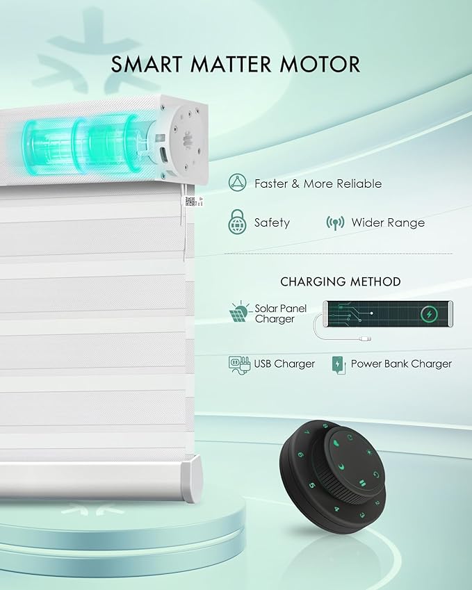 Yoolax Motorized Matter Zebra Blinds Compatible with Alexa, Google Home, Apple HomeKit, Light Filtering Dual Layer Sheer Blinds, Privacy Light Control Horizontal Window Blind (90% Narrow White)