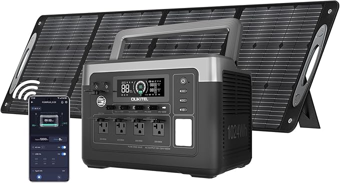 OUKITEL P1000 PLUS 1800W Solar Generator with 100W Panel, 1024Wh Power Station 1200W Fast Charging APP Control Emergency LiFePO4 Battery for Home Backup Camping RVs