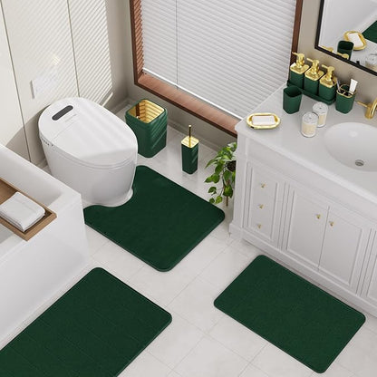 Bathroom Sets with Shower Curtain and Rugs, 27PC Bathroom Accessory Set, Green Bathroom Set, Green and Gold Bathroom Accessories Set with Trash Can, Toilet Brush and Soap Dispensers