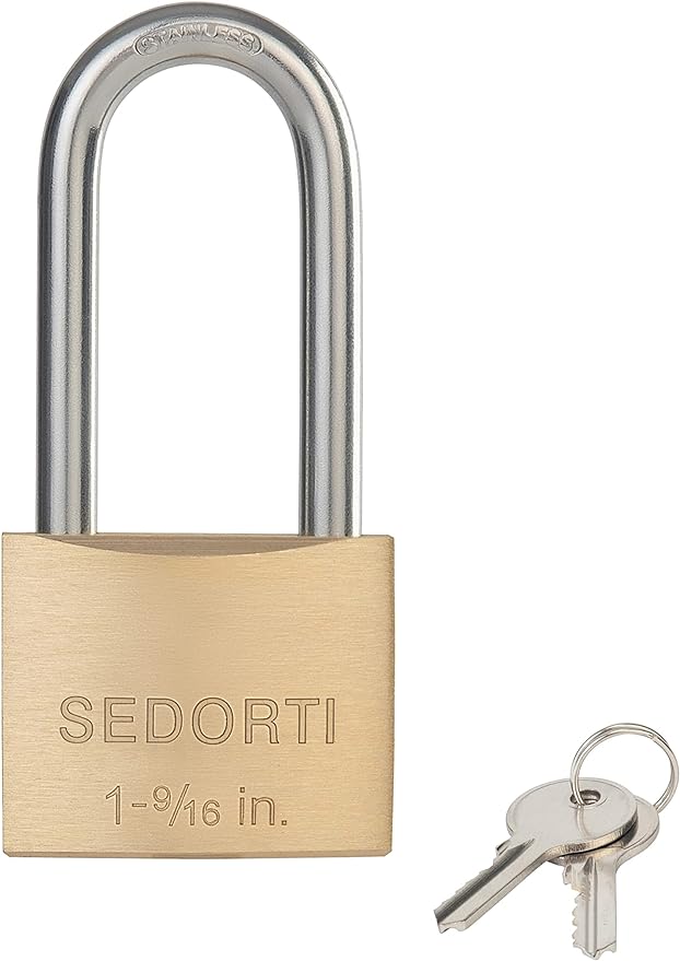 Weatherproof Padlock with Stainless Steel 304 Long Shackle and Solid Brass Body, 1-9/16 in. Wide, 24 Padlocks Keyed Alike, Marine Grade Rustproof Lock for Outdoors Use YNBSP2440