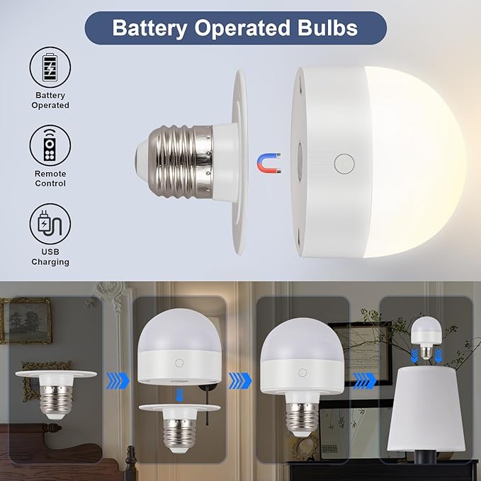 Depuley Battery Operated Wall Sconce: Rechargeable Wall Lamp Set of 2 with Remote and Dimmable Bulb for Home Decor - Wireless Wall Lights with 15 Colors for Bedroom E26 Base Fabric Shade Black