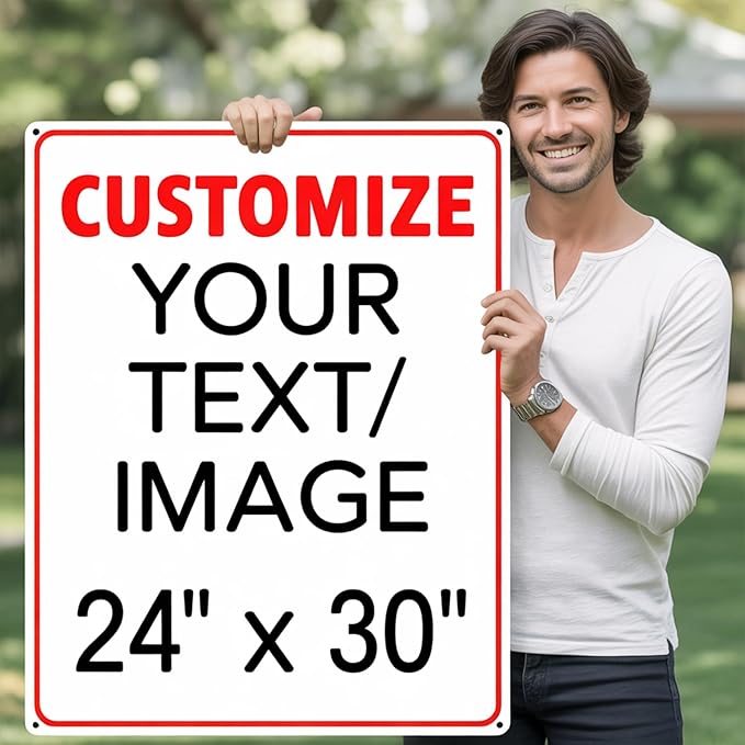 Custom Large Metal Sign for Outdoor - 24x30 Inch Rust-Free 0.04 Aluminum, Personalized Sign for Home, Business, or Office Use, Reflective Option Available