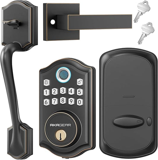 DS10 Keyless Entry Door Lock with Handle Set - Fingerprint Deadbolt, Electronic Keypad Deadbolt, Smart Locks for Front Door, Auto-Lock & One Touch Locking - Oil Rubbed Bronze