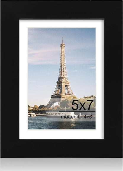iRahmen 5x7 Picture Frame with HD Tempered Glass, Display Pictures 4x6 with Mat or 5 x 7 Without Mat, Wood Photo Frames for Tabletop and Wall Mount (Black, 1 Pack)