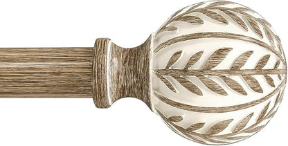 Boho Wood Curtain Rods for Windows 66 to 120 inch,1" Adjustable Heavy Duty Window Curtain Rod with Imitation Wood Grain Finials,Rustic Decorative Drapery Rods Set,Size:36-120'',Weathered Wood