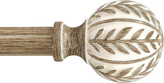 Boho Wood Curtain Rods for Windows 28 to 48 inch,1" Adjustable Heavy Duty Window Curtain Rod with Imitation Wood Grain Finials,Rustic Decorative Drapery Rods Set,Size:18-60'',Weathered Wood