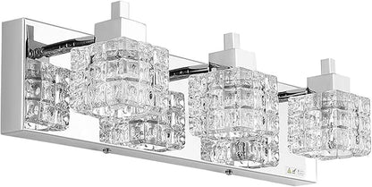 TRLIFE Bathroom Vanity Light Fixtures, Modern Bathroom Lights Over Mirror 3 Lights Vanity Light 19inches Crystal Vanity Light Fixture