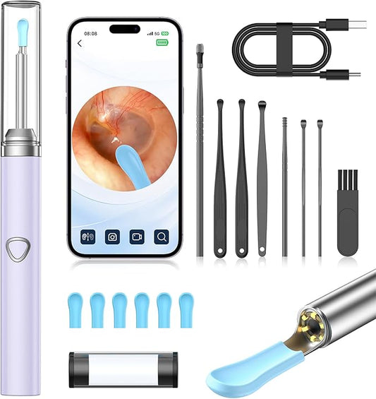 Ear Wax Removal Tool Camera，Ear Cleaner with Camera 1080P, Earwax Removal Kit with 6 LED Light 5 Replacement Ear Spoon, Ear Camera for iOS & Android (Purple)