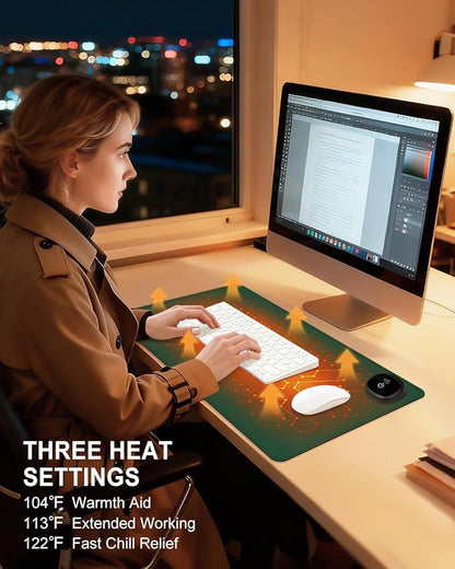 Heated Desk Pad, 23.6" x 14.2" Leather Non-Slip Warm Desk Pad, Large Mouse Mat with 3 Levels Heating & 3 Hours Auto Shut-Off, Hand and Foot Warmer for Office, Home, Green