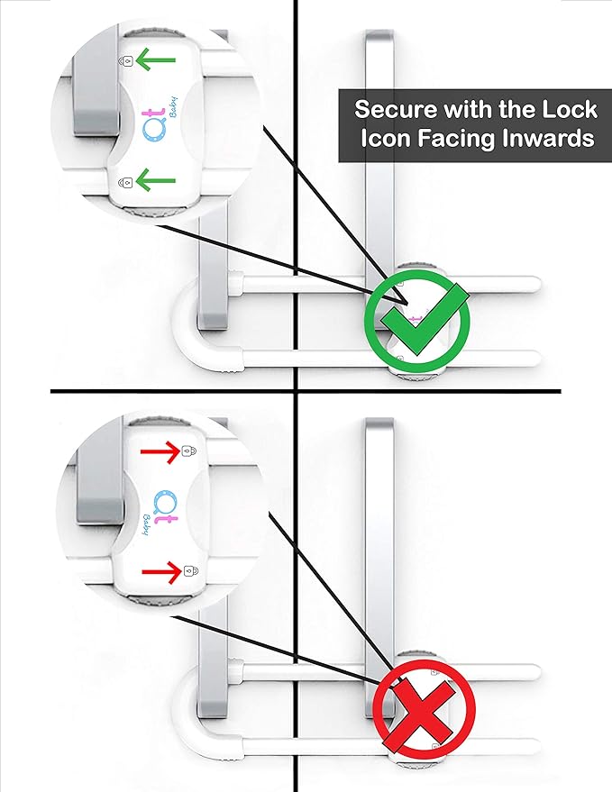 Baby Proofing Cabinet Locks | Adjustable U Shaped Baby Safety Latches for Drawers, Fridge, Closet |Modern Baby Proofing Cabinet Lock with Extra Secure Lock Buttons (Pack of 2)