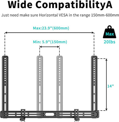 Universal Soundbar Mount with Holes/Without Holes, Sound Bar TV Bracket for Speaker Non-Slip Base Holder Extends 3.46"-6.1",Support 20lbs SBR501