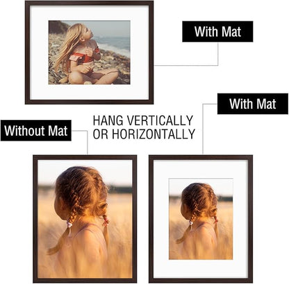 Golden State Art, 16x20 Picture Frame with Mat for 11x14 - High Definition Glass Wall Mounting Horizontal Vertical Display (Brown, 1 Pack)