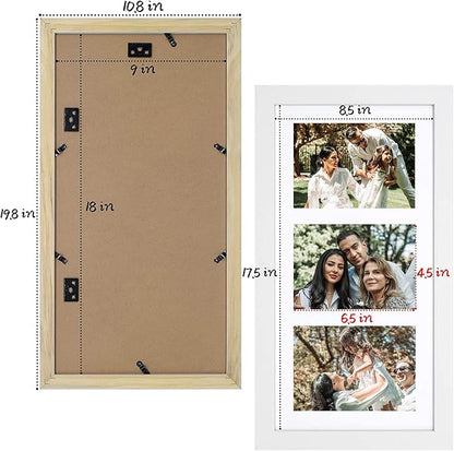 Golden State Art, 9x18 White Wood Frame - White Mat for Three 5x7 Pictures - Sawtooth Hangers- Swivel Tabs - Wall Mounting - Landscape/Portrait - Real Glass - Collage Frame, 1 Pack
