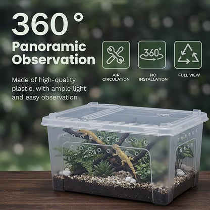 10 Pcs Reptile Enclosure Breeding Box Cage Kit, Portable Plastic Snake Transparent Animal Indoor Habitat Cage Turtle Box Critter Keeper Digital Thermometer Hygrometer, Feeder Dish & More | by Cotkkstt