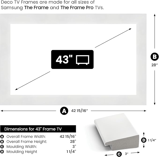 Gloss White 43" Premiere Deco TV Frame - Compatible ONLY with Samsung The Frame TVs (Fits 2021-2025, LS03A, LS03B, LS03C, LS03D, LS03FA)