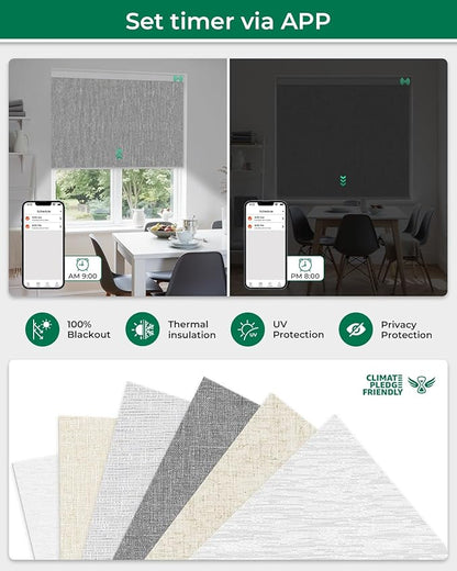 Allesin Motorized Roller Blinds – Rechargeable Smart Shades with Remote & Quiet Motor, Top/Bottom Aluminum Rails, Alexa-Compatible for Window (Custom Size, 100% Blackout Stone-Weave)