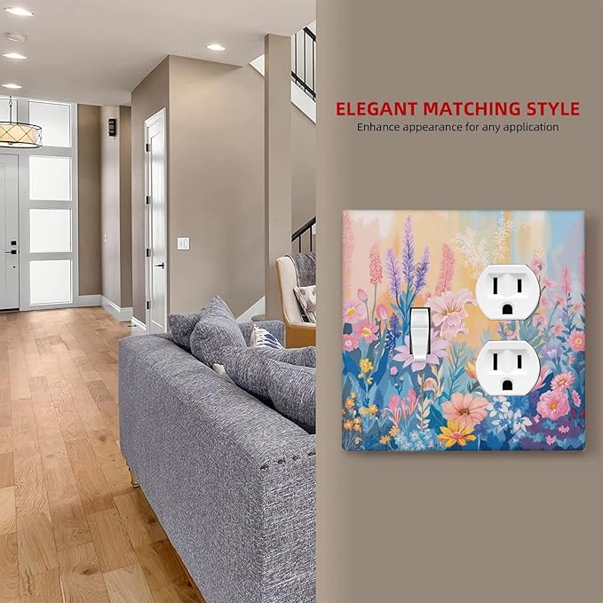 Outlet Covers Colorful Watercolor Flowers Wildflower Plants 1 Toggle 1 Duplex Switch Plate Covers Electrical Light Switch Cover Plate Decorative Wall Plate Socket Cover for Bathroom Home Decor