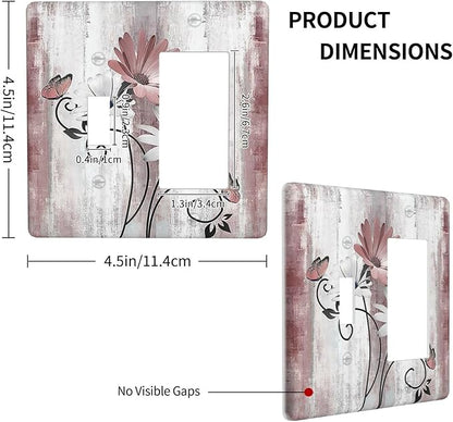 Outlet Covers Pink White Daisy Butterfly Wood Grain 1 Toggle 1 Rocker Combination Decorative Wall Plate Electrical Switch Plates Light Switch Cover Plate for Farmhouse Bathroom Decor