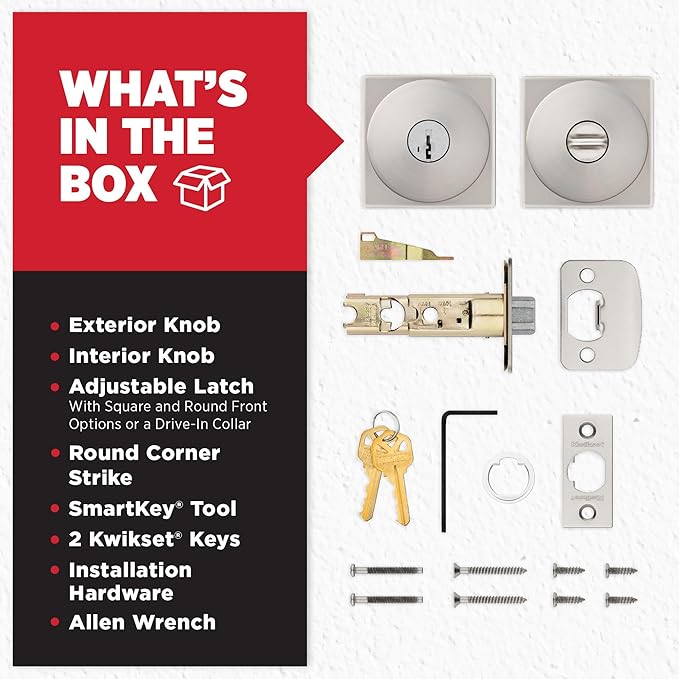 Kwikset Pismo Entry Door Knob with Lock and Key, Secure Keyed Handle Exterior, Front Entrance and Bedroom, Satin Nickel, 10 Pack, Pick Resistant SmartKey Rekey Security and Microban