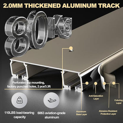 Double Curtain Track Ceiling Mounted, Heavy Duty Aluminum Sliding Rails for Curtains, Silent Double Curtain Track System for Drapes Room Dividers Living Room Bedroom (Champagne,1.5m(4.9ft))