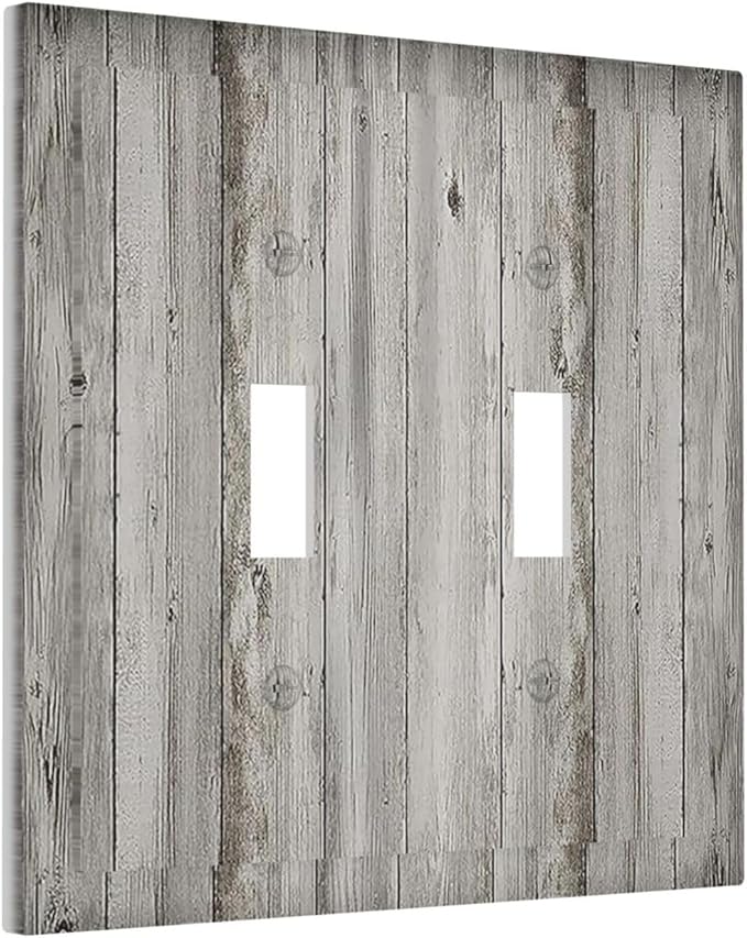 Decorative Switch Plates Farmhouse Rustic Grey Barn Door Wood 2 Gang Double Toggle Outlet Light Switch Cover Wall Plate Electrical Faceplate for Bedroom Cabin Decor