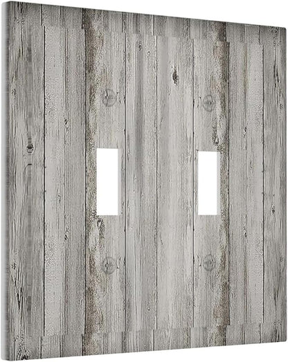 Decorative Switch Plates Farmhouse Rustic Grey Barn Door Wood 2 Gang Double Toggle Outlet Light Switch Cover Wall Plate Electrical Faceplate for Bedroom Cabin Decor