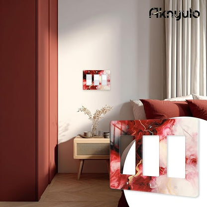 Rich Burgundy Marble Acrylic Light Switch Plate Acrylic Decorative Wall Outlet Cover Switch Plates