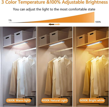 Under Cabinet Lights 2-Pack, Motion Sensor Indoor LED - 3 Color Dimmable, Rechargeable 1700mAh Battery, Wireless Magnetic Easy Install for Kitchen, Closet & Pantry