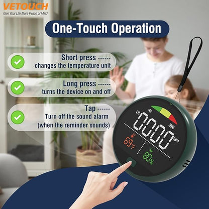 Portable Carbon Monoxide Detector with Digital Display, ±5ppm High Accuracy, 5-Year Sensor Life, Type-C Charging, 150+ Hours Battery Rechargeable CO Monitor for Home, RV & Travel