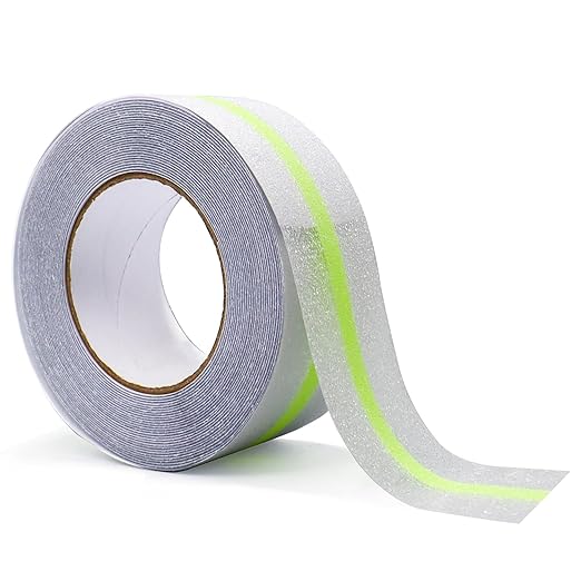 Anti Slip Tape, Clear Glow in The Dark Traction Grip Tape, 2 Inch x 32.8ft Waterproof Indoor/Outdoor, Non Slip Stair Treads Safety Tape (Clear with a line of Glow, 2" Width)