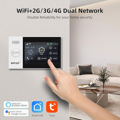 YBJ 16-Piece-Kit Full Touch Screen Wireless Smart Home Alarm System, DIY 4G and WiFi Burglar Alarm System for Home Security with APP Alert, Motion Detector, Door Window Sensor, Remote Control, Siren