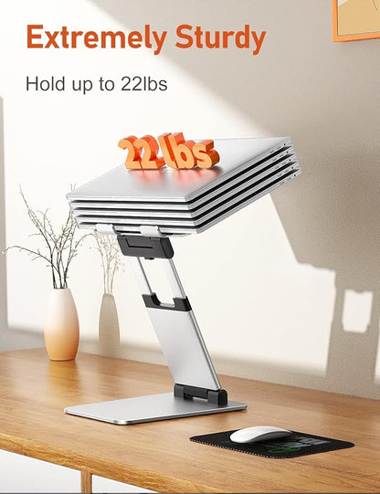 Ergonomic Laptop Stand for Desk, Sit to Stand Laptop Riser, Adjustable Height up to 21", Standing Computer Stand, Promote Healthy Posture Compatible with MacBook Air Pro, All Laptops 10-17"-Silver