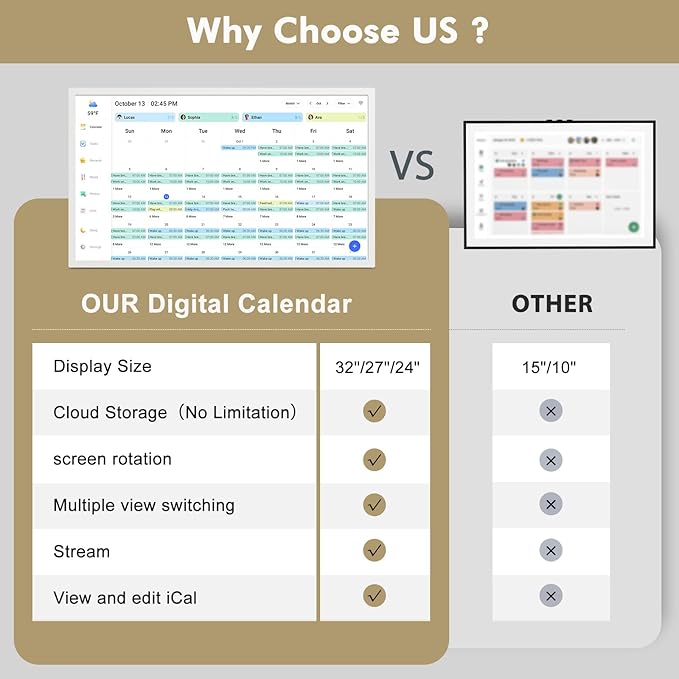 Smart Calendar Digital Frame Chore-Chart-for-Planner - 24 Inch Electronic Calendar for Family Schedules, Touchcreen Interactive Display, Auto-Sync Google/iCloud/Outlook Calendars, Selectable Reminders