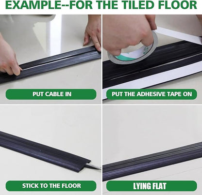 10ft Floor Cable Cover Heavy Duty PVC Cord Cover Wire Cover to Prevent Trip Hazard for Home Office or Outdoor(10ft, Black)