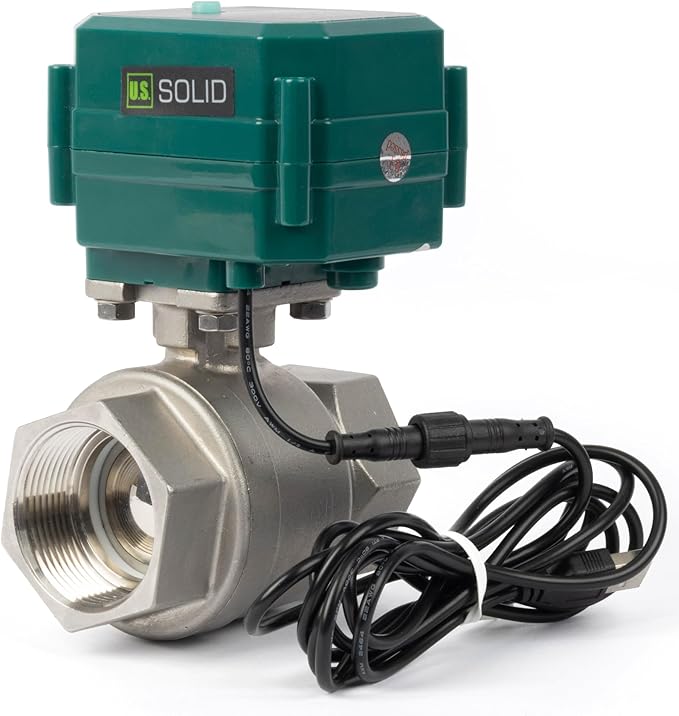U.S. Solid 1-1/2" Smart Motorized Ball Valve - Remote App Mobile Control Stainless Steel Electrical Ball Valve with Manual Switch, 5V DC USB Connection