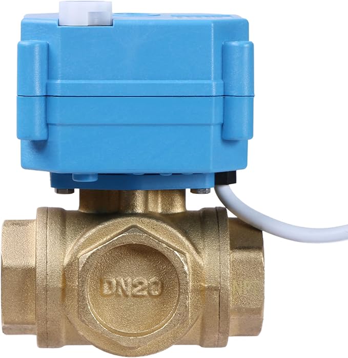 U.S. Solid 3/4" 3 Way Brass Motorized Ball Valve 110-230VAC, L Type Water Shutoff Valve with Manual Function, Standard Port, NOT for Drinking Water