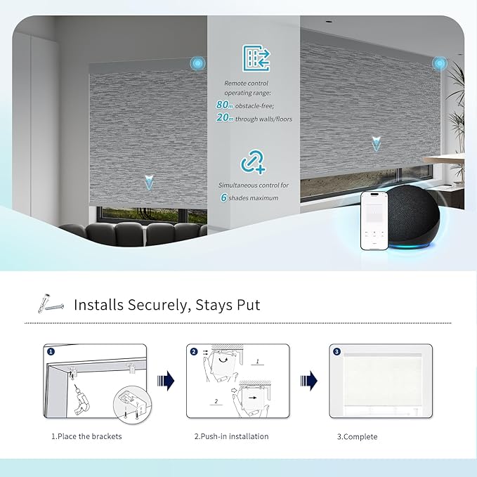 Motorized Blinds with Remote Custom Size Blackout Smart Roller Shades Compatible with Alexa Google, Electric Blinds for Windows