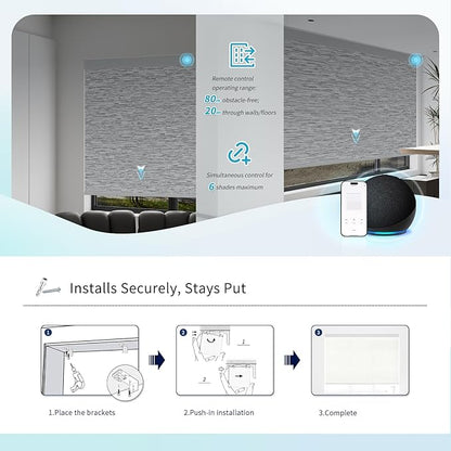 Motorized Blinds with Remote Custom Size Blackout Smart Roller Shades Compatible with Alexa Google, Electric Blinds for Windows
