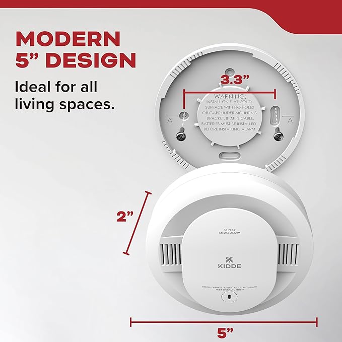 Kidde Smoke Detector, 10-Year Battery Powered, LED Warning Light Indicators, 20SD10, 2 Pack