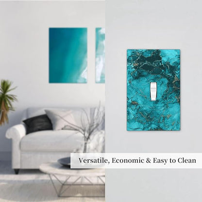 Decorative Light Switch Plate Covers Modern Abstract Turquoise Blue Marble Texture 1 Gang Wall Plate Single Toggle Light Switch Covers Artistic Faceplate for Bathroom Decor （2 Pack）