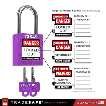 TRADESAFE Lockout Tagout Locks Set - 7 Purple Loto Locks, Lockout Locks Keyed Different, 2 Keys Per Lock, OSHA Compliant Lock Out Tag Out Padlocks, Safety Padlocks for Electrical Lockout Tag Out Kits
